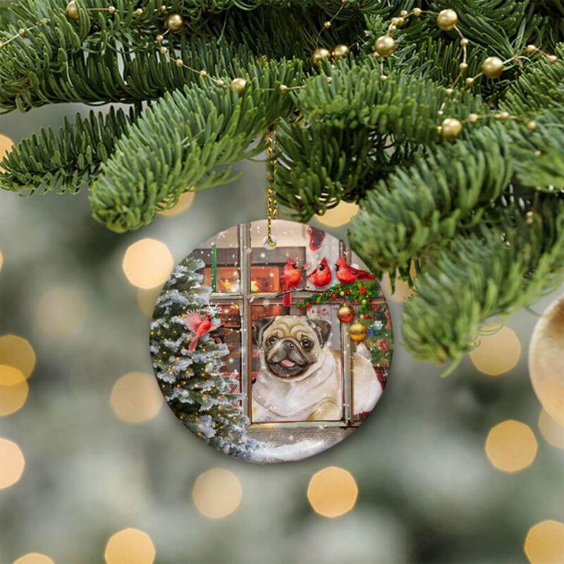 Pug Dog Sitting In Window Ceramic Ornament, Christmas 2022 Gift - Ettee - Ceramic ornament