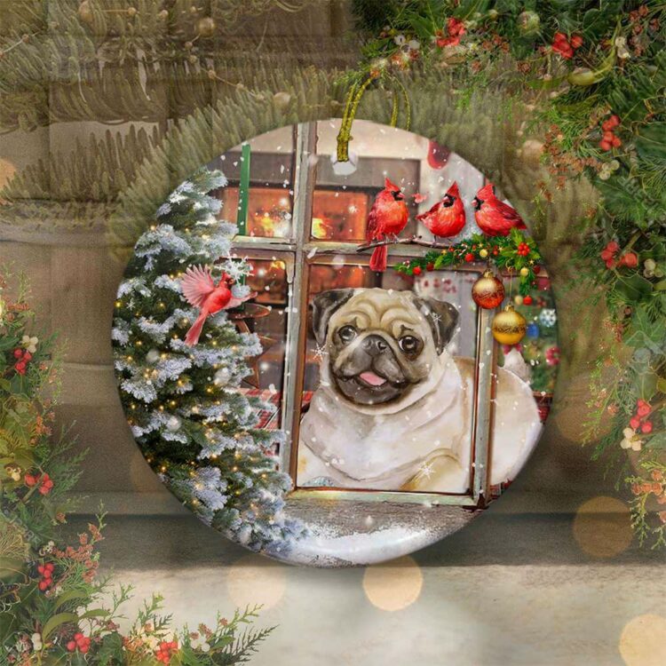 Pug Dog Sitting In Window Ceramic Ornament, Christmas 2022 Gift - Ettee - Ceramic ornament