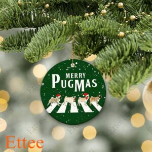 Pug Round Ceramic Ornament , Merry Pugmas 2022 - Ettee - Ceramic ornament