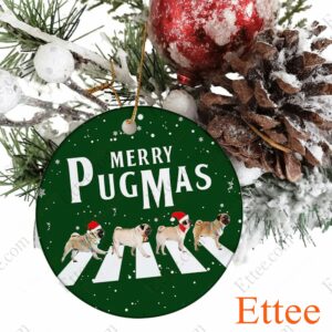 Pug Round Ceramic Ornament , Merry Pugmas 2022 - Ettee - Ceramic ornament