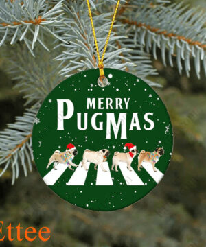 Pug Round Ceramic Ornament , Merry Pugmas 2022 - Ettee - Ceramic ornament