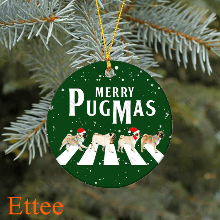 Pug Round Ceramic Ornament , Merry Pugmas 2022 - Ettee - Ceramic ornament