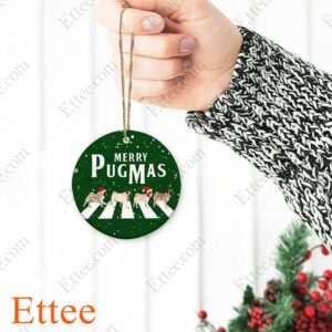 Pug Round Ceramic Ornament , Merry Pugmas 2022 - Ettee - Ceramic ornament