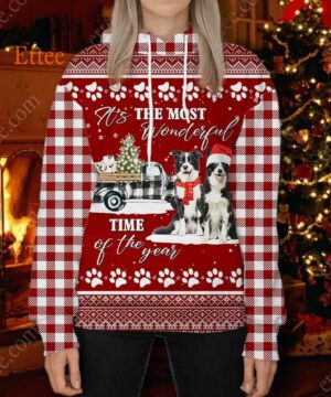 Border Collie 3D Unisex Hoodie, It's The Most Wonderful Time of The Year - Ettee - 3D