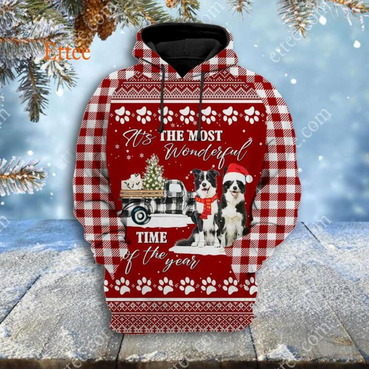 Border Collie 3D Unisex Hoodie, It's The Most Wonderful Time of The Year - Ettee - 3D
