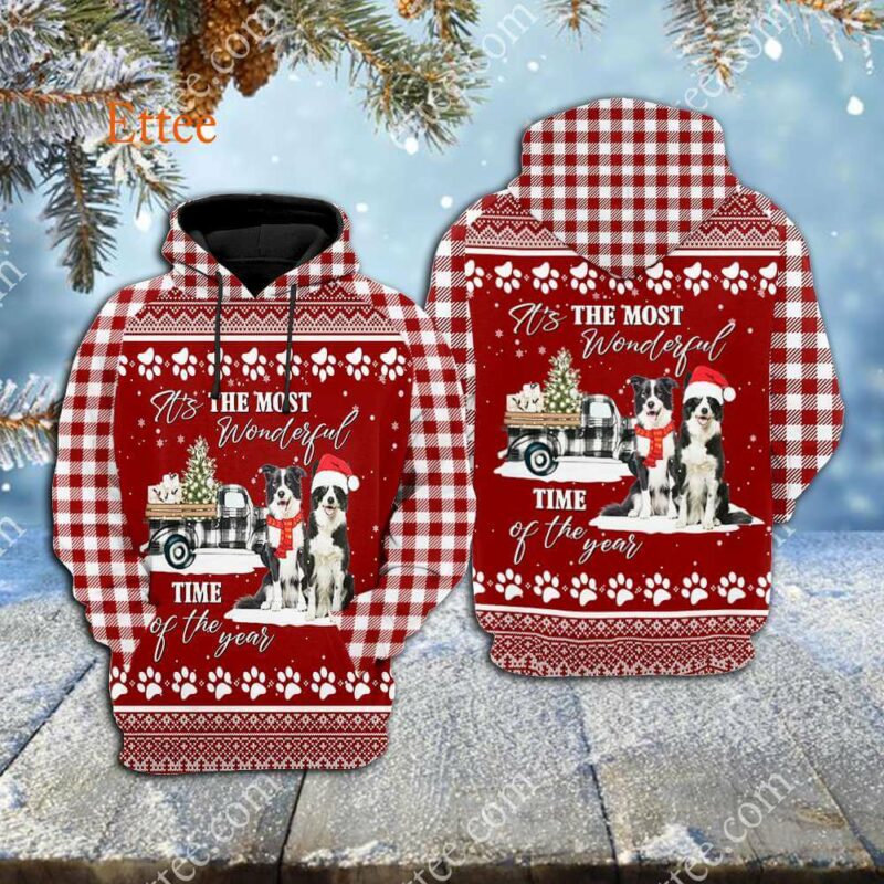 Border Collie 3D Unisex Hoodie, It's The Most Wonderful Time of The Year - Ettee - 3D