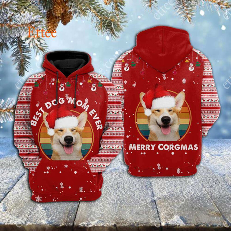 Corgi Christmas 3D Zip Hoodie, Best Dog Mom Ever - Ettee - 3D Zip Hoodie