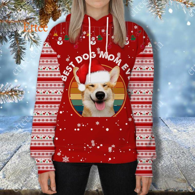 Corgi Christmas 3D Zip Hoodie, Best Dog Mom Ever - Ettee - 3D Zip Hoodie