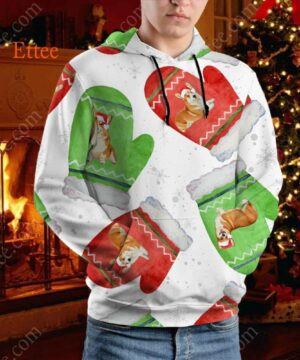 Corgi Cute Gloves Christmas 3D Unisex Hoodie - Ettee - 3D