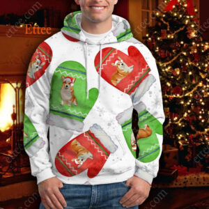 Corgi Cute Gloves Christmas 3D Unisex Hoodie - Ettee - 3D
