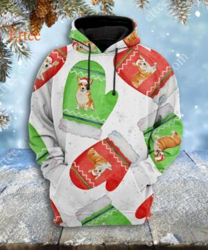 Corgi Cute Gloves Christmas 3D Unisex Hoodie - Ettee - 3D