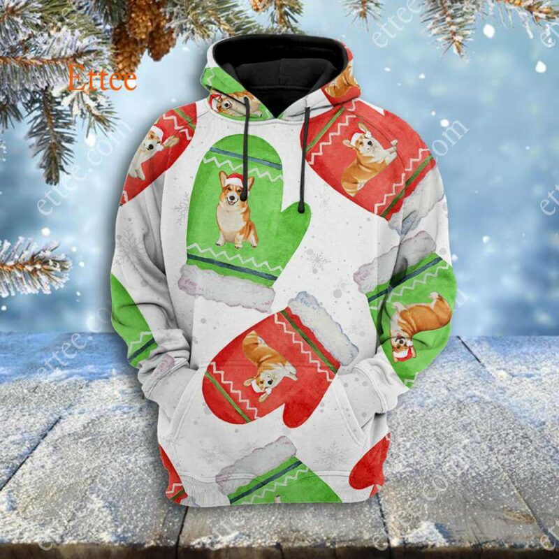 Corgi Cute Gloves Christmas 3D Unisex Hoodie - Ettee - 3D