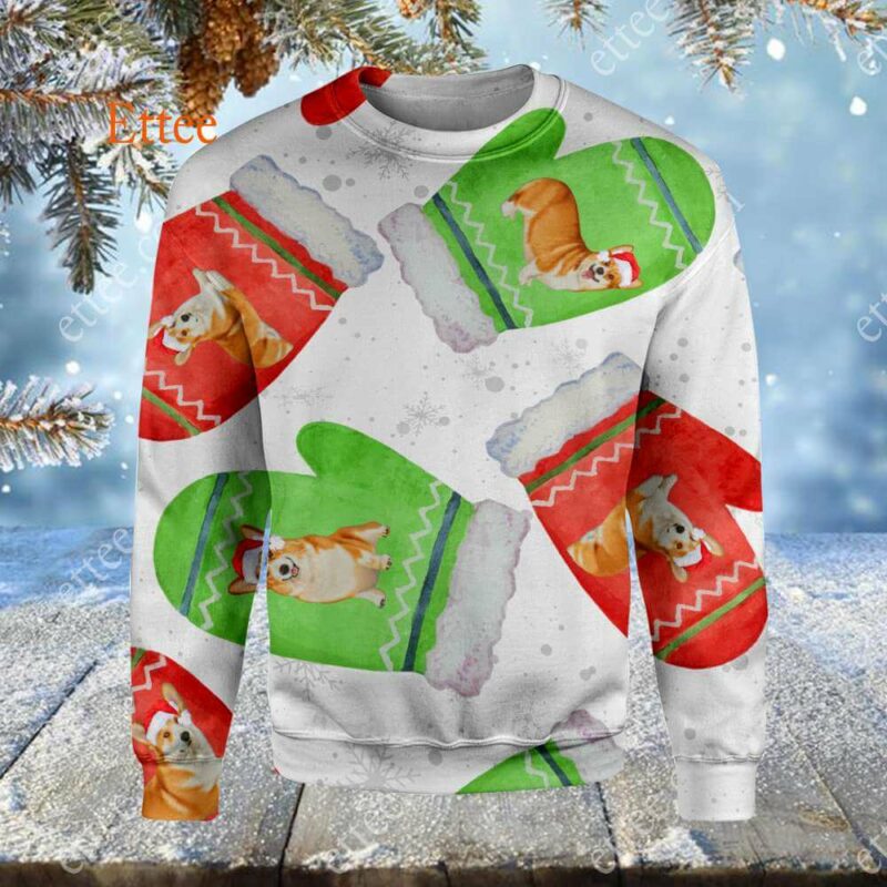 Corgi Cute Gloves Christmas 3D Unisex Hoodie - Ettee - 3D