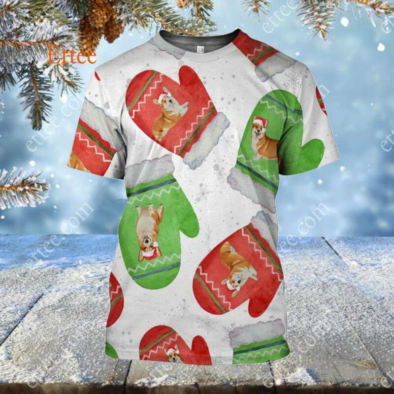 Corgi Cute Gloves Christmas 3D Unisex Hoodie - Ettee - 3D