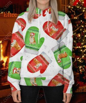 Corgi Cute Gloves Christmas 3D Unisex Hoodie - Ettee - 3D