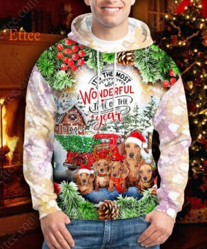 Dachshund Dog Christmas 3D Unisex Hoodie, It's The Most Wonderful Time Of The Year - Ettee - 3D