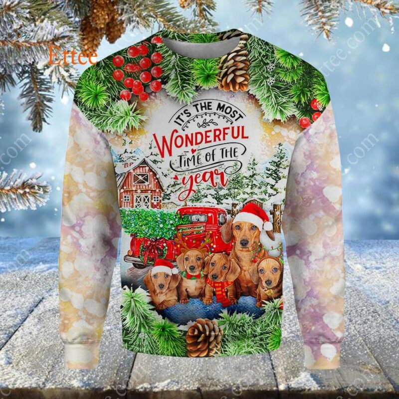 Dachshund Dog Christmas 3D Unisex Hoodie, It's The Most Wonderful Time Of The Year - Ettee - 3D