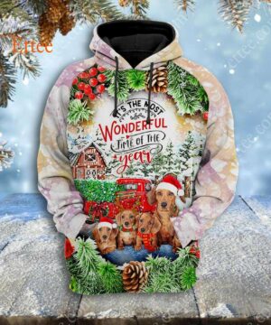 Dachshund Dog Christmas 3D Unisex Hoodie, It's The Most Wonderful Time Of The Year - Ettee - 3D