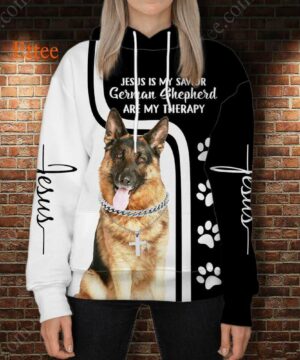 German Shepherd Therapy Jesus Savior 3D Unisex Hoodie - Ettee - 3D