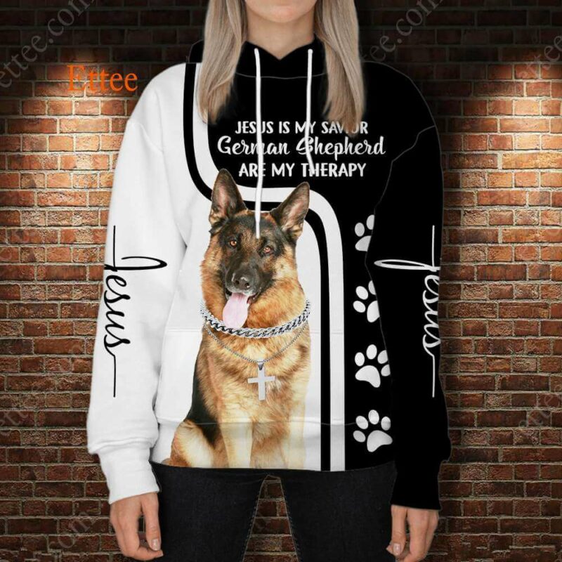 German Shepherd Therapy Jesus Savior 3D Unisex Hoodie - Ettee - 3D