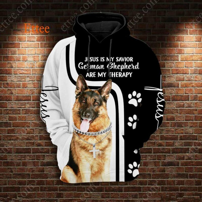 German Shepherd Therapy Jesus Savior 3D Unisex Hoodie - Ettee - 3D