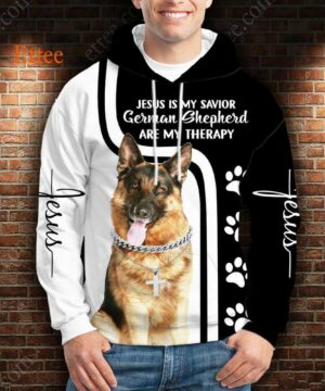 German Shepherd Therapy Jesus Savior 3D Unisex Hoodie - Ettee - 3D