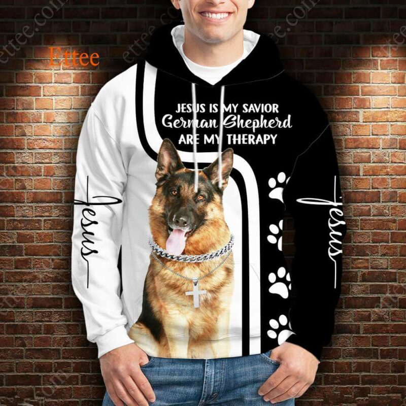 German Shepherd Therapy Jesus Savior 3D Unisex Hoodie - Ettee - 3D