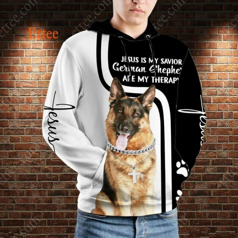 German Shepherd Therapy Jesus Savior 3D Unisex Hoodie - Ettee - 3D