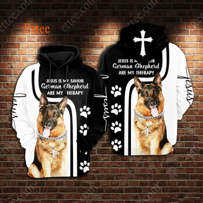 German Shepherd Therapy Jesus Savior 3D Unisex Hoodie - Ettee - 3D