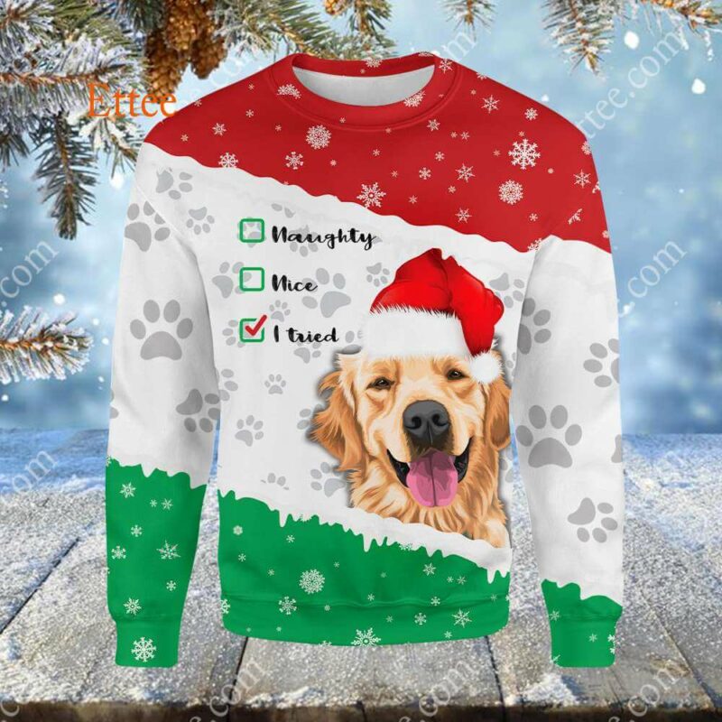 Golden Retriever 3D Hoodie, Dear Santa I Tried - Ettee - 3D Hoodie