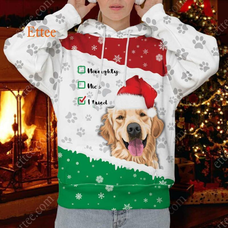 Golden Retriever 3D Hoodie, Dear Santa I Tried - Ettee - 3D Hoodie