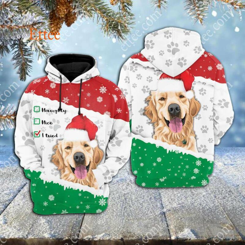 Golden Retriever 3D Hoodie, Dear Santa I Tried - Ettee - 3D Hoodie