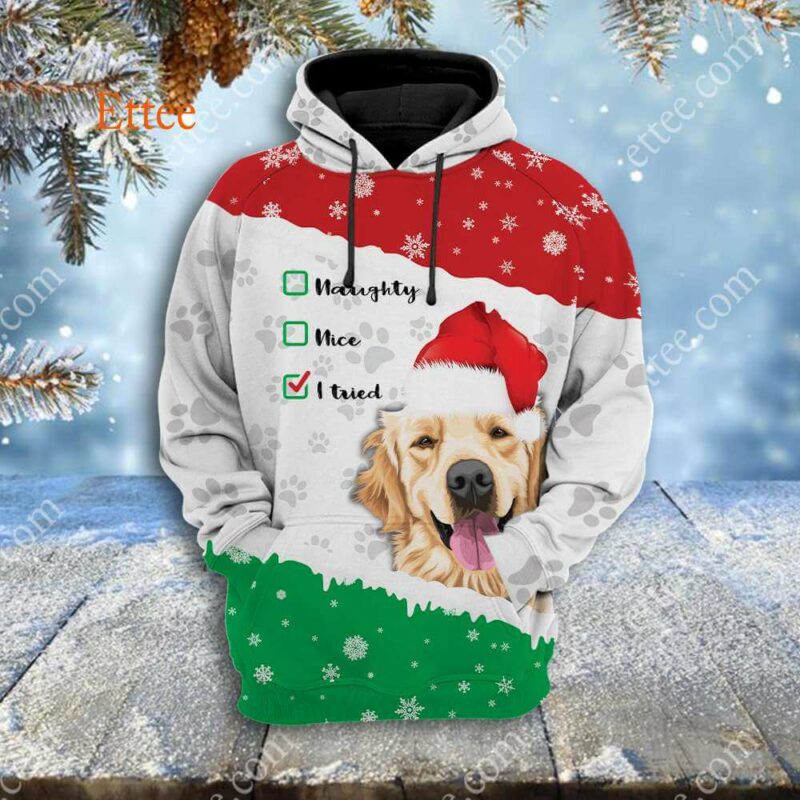 Golden Retriever 3D Hoodie, Dear Santa I Tried - Ettee - 3D Hoodie