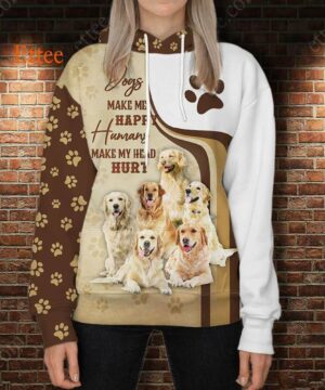 Golden Retrievers 3D Unisex Hoodie, Dogs Make Me Happy Humans Make My Head Hurt - Ettee - 3D