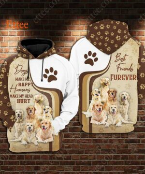 Golden Retrievers 3D Unisex Hoodie, Dogs Make Me Happy Humans Make My Head Hurt - Ettee - 3D