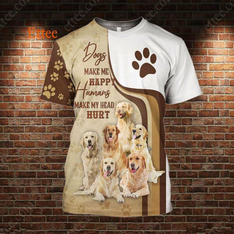 Golden Retrievers 3D Unisex Hoodie, Dogs Make Me Happy Humans Make My Head Hurt - Ettee - 3D