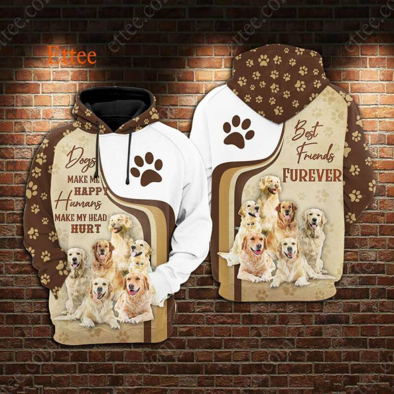 Golden Retrievers 3D Unisex Hoodie, Dogs Make Me Happy Humans Make My Head Hurt - Ettee - 3D