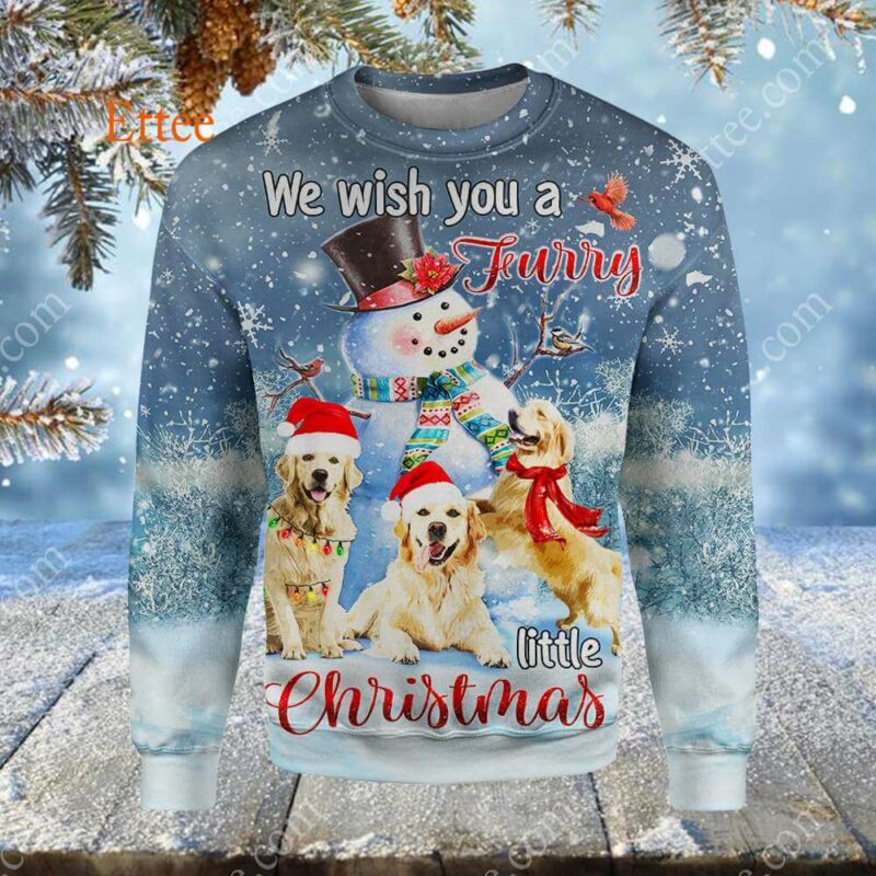 Golden Retrievers 3D Unisex Hoodie, We Wish You a Furry Little Christmas - Ettee - 3D