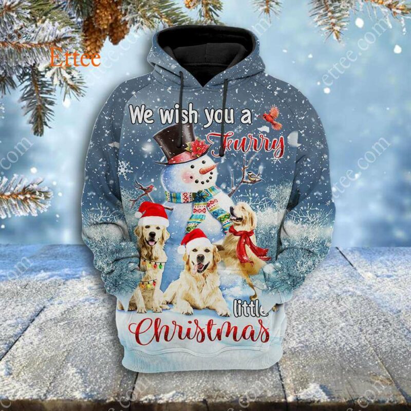 Golden Retrievers 3D Unisex Hoodie, We Wish You a Furry Little Christmas - Ettee - 3D