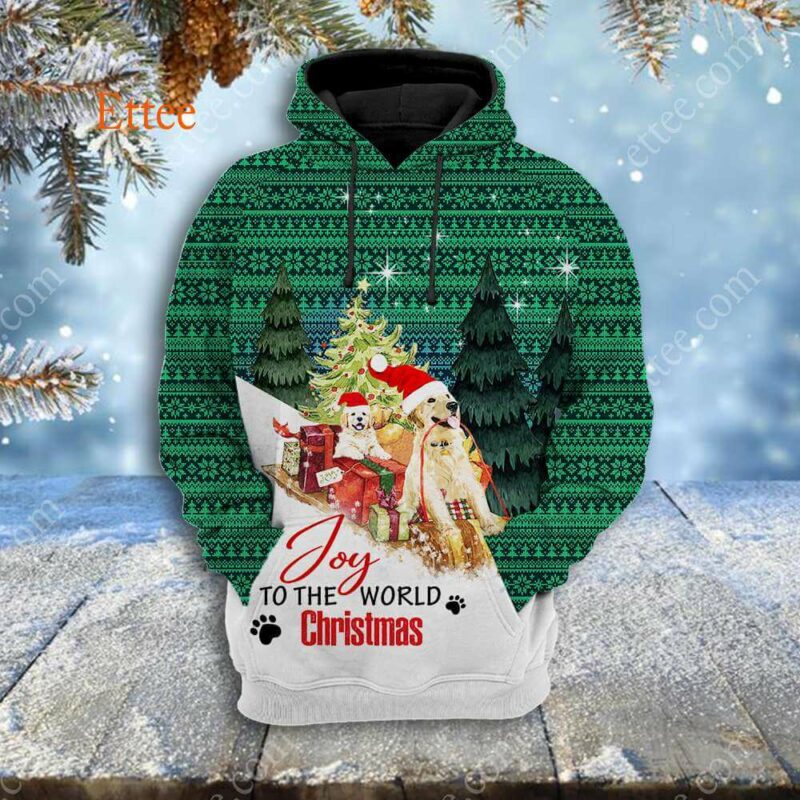 Golden Retrievers Christmas 3D Hoodie, Joy To The World - Ettee - 3D Hoodie