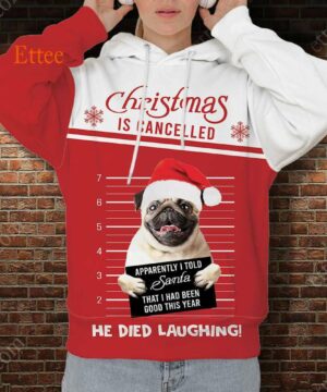 Pug Funny 3D Unisex Hoodie, Christmas Is Cancelled Santa Died Laughing - Ettee - 3D