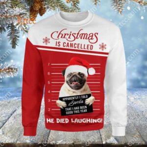 Pug Funny 3D Unisex Hoodie, Christmas Is Cancelled Santa Died Laughing - Ettee - 3D