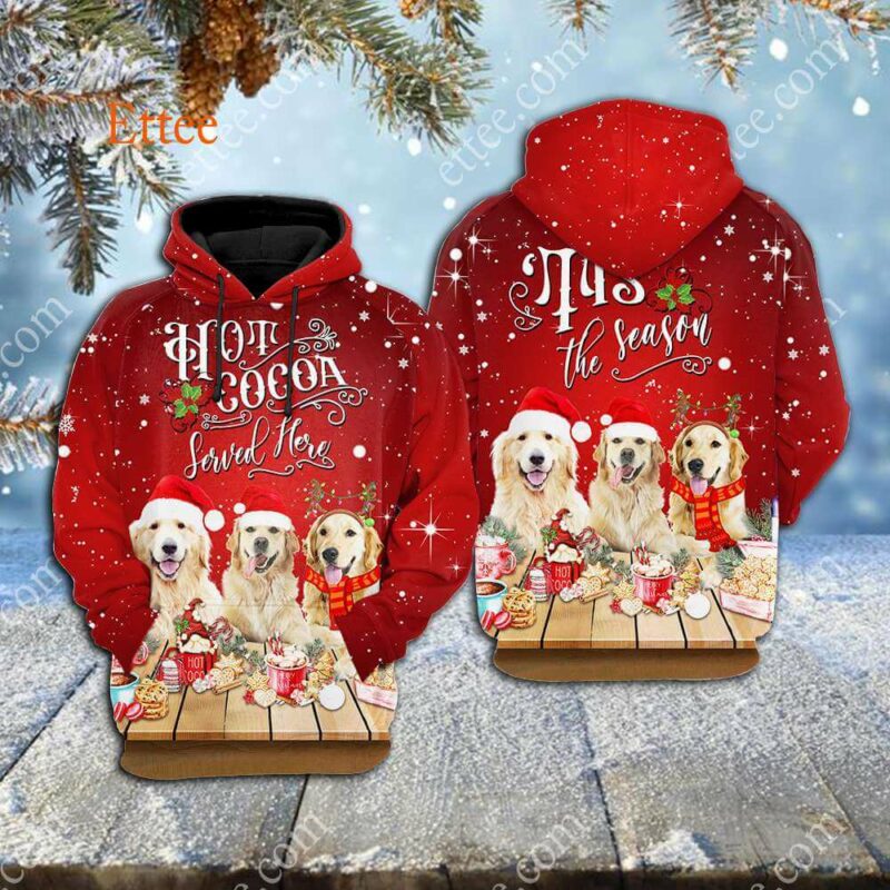 Golden Retrievers 3D Unisex Hoodie, Dog Hot Cocoa Bar - Ettee - 3D