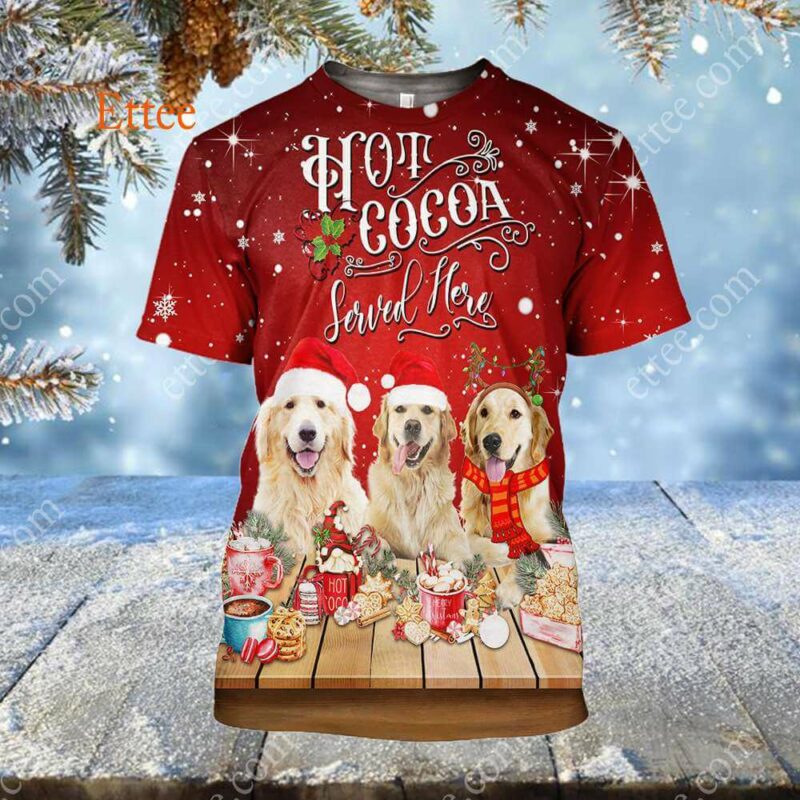 Golden Retrievers 3D Unisex Hoodie, Dog Hot Cocoa Bar - Ettee - 3D