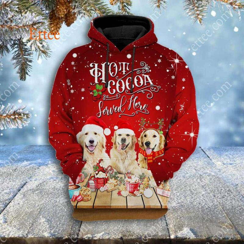 Golden Retrievers 3D Unisex Hoodie, Dog Hot Cocoa Bar - Ettee - 3D