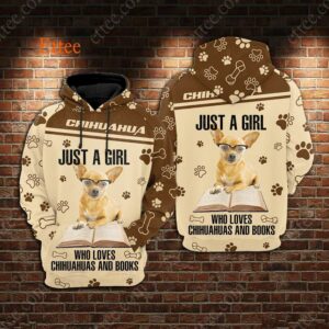 Reading Chihuahua 3D Unisex Hoodie, A Girl Who Loves Chihuahuas & Books - Ettee - 3D Hoodie