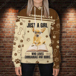 Reading Chihuahua 3D Unisex Hoodie, A Girl Who Loves Chihuahuas & Books - Ettee - 3D Hoodie