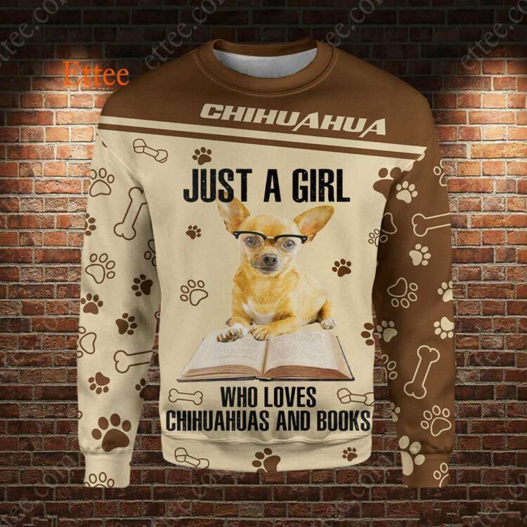 Reading Chihuahua 3D Unisex Hoodie, A Girl Who Loves Chihuahuas & Books - Ettee - 3D Hoodie