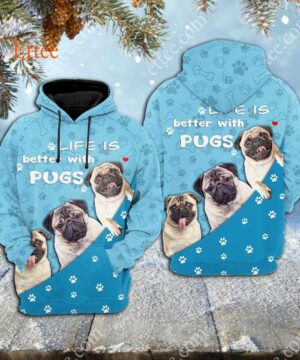 Life is Better With Pugs 3D Unisex Hoodie - Ettee - 3D design