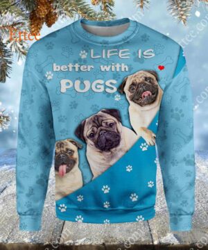 Life is Better With Pugs 3D Unisex Hoodie - Ettee - 3D design